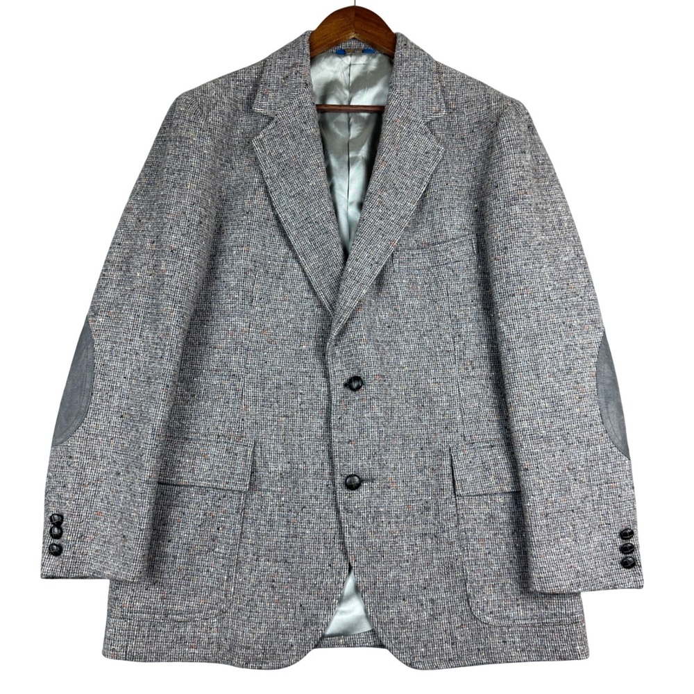 Pendleton Grey Tweed Wool Blazer Elbow Patches Sport Coat Mens 44 Vintage